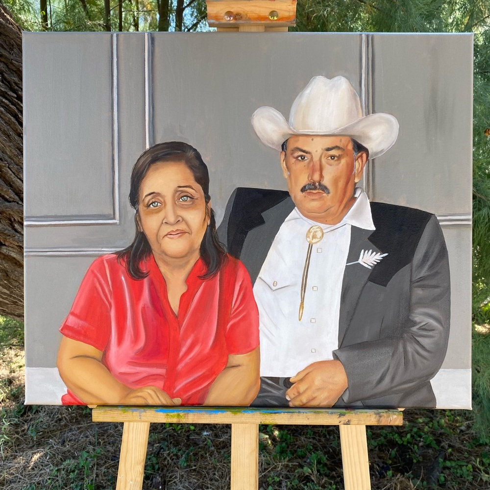 Personalized portrait hand-painted with oil paint